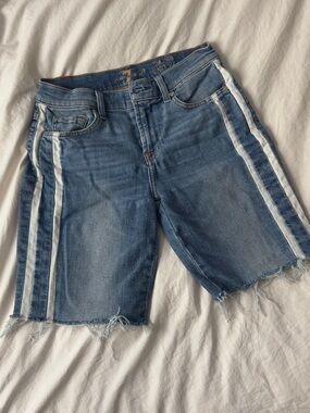 7 For All Mankind Blue Striped Denim Jorts